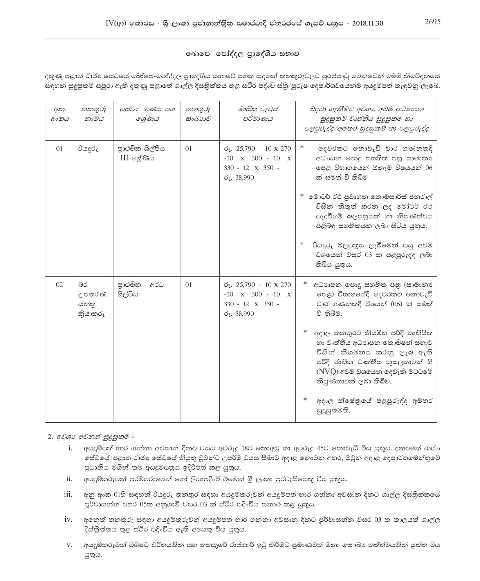 Driver, Heavy Equipment Operator - Bope Poddala Pradeshiya Sabha